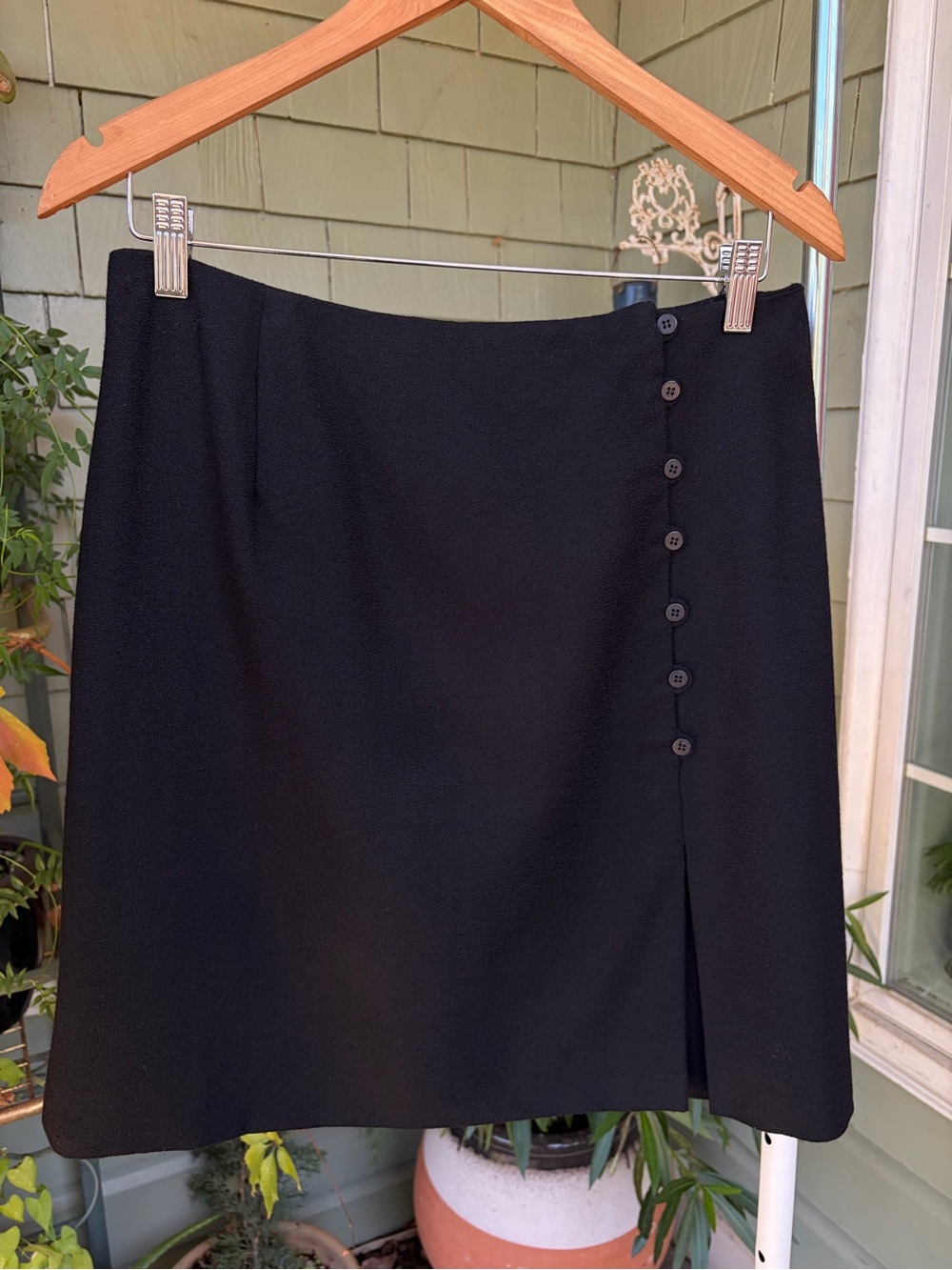 Vintage 90s Jones New York 100% Wool Black Button-Up Skirt